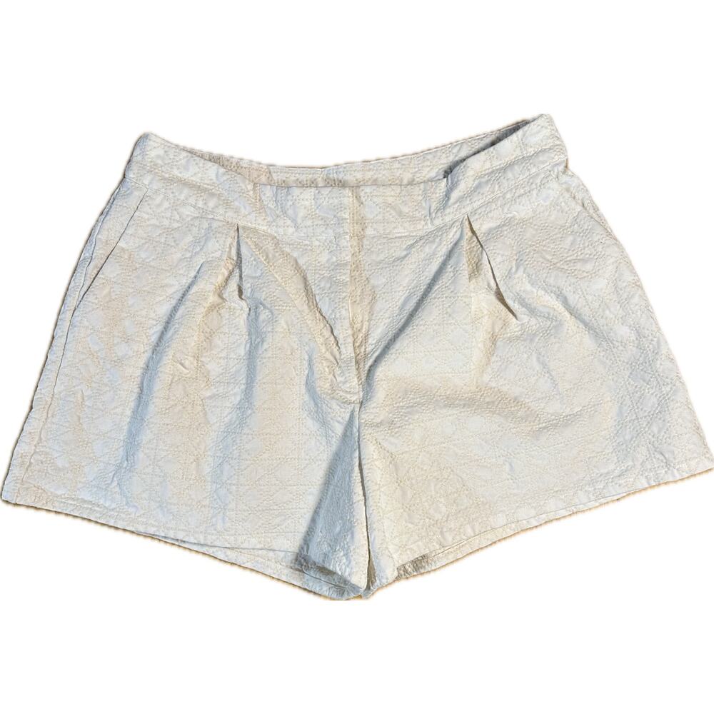 RYEGRASS Women's Embroidered Floral Shorts Cream Zip Closure Cotton 14